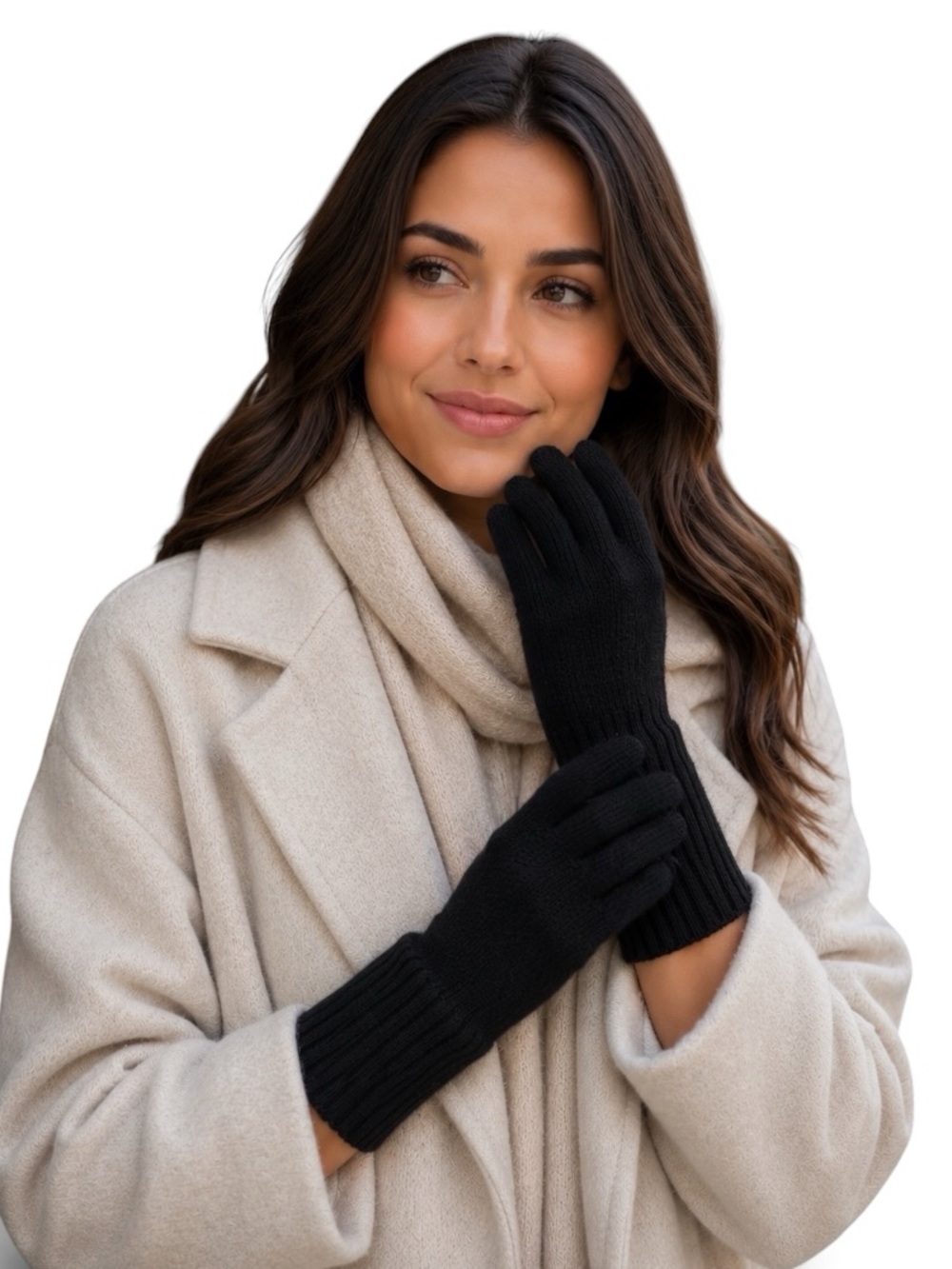 Nordstrom 100% Cashmere Knit Touchscreen Tech Gloves Black One Size NWOT